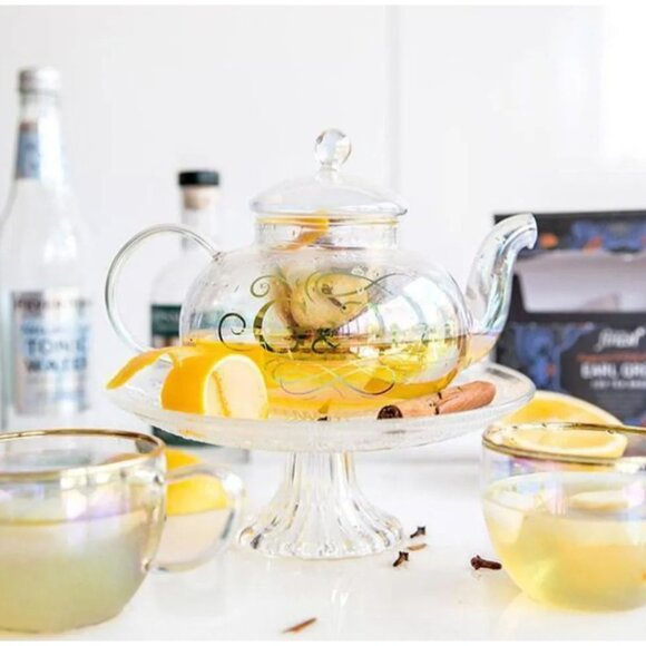 Root7 G&Tea Cocktail Set Iridescent Glass Teapot & Cups With Gold Rim - Picture 7 of 7